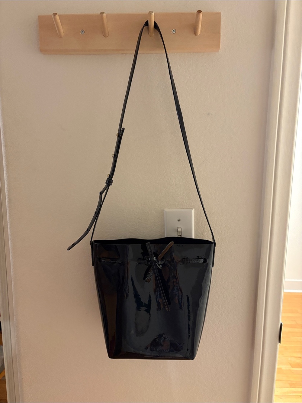 Mansur Gavriel Navy Patent Bucket Shoulder Bag